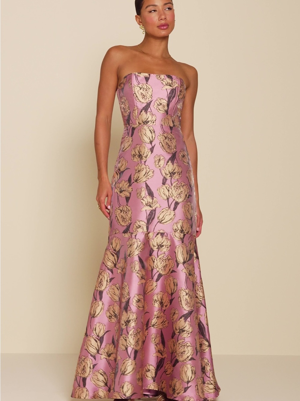Lulus Gowning Around Mauve Floral Jacquard Strapless Maxi Dress